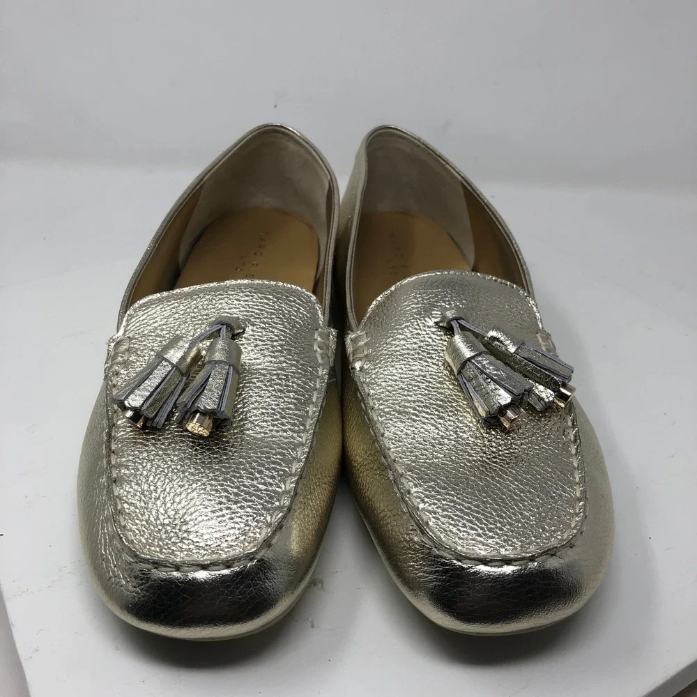 Marc Fisher Loafers Womens 9 Gold MLLAYNEY Metallic Leather Tassel Driving Chic